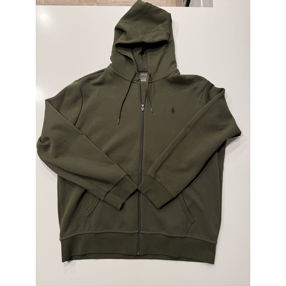 Polo Ralph Lauren Full Zip Hoodie Mens XL Olive Green Cotton Blend Fleece
